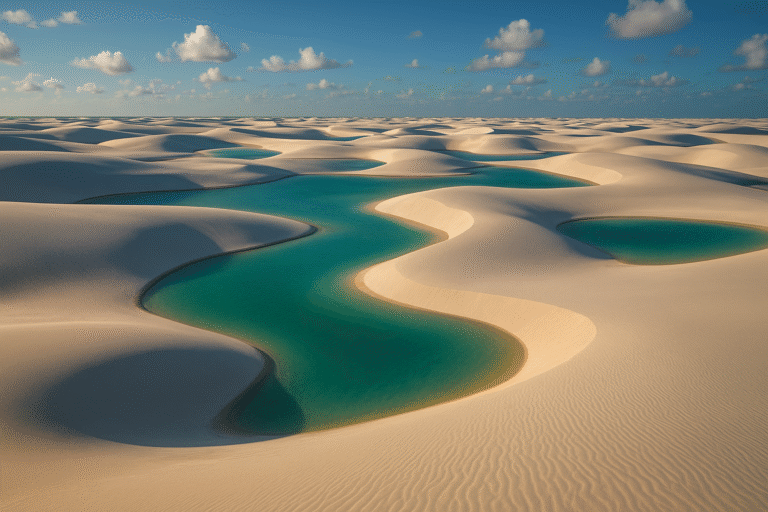O Parque Nacional dos Lençóis Maranhenses fica no estado do Maranhão, nordeste do Brasil. Para chegar